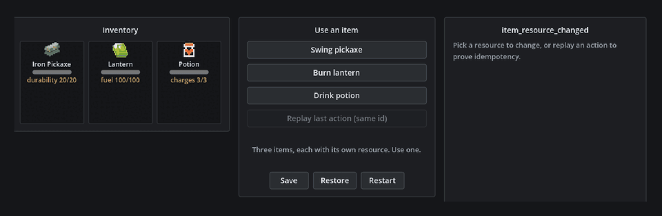 Items carrying their own durability, fuel, and charge values surviving a save and reload